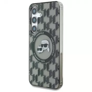 Karl Lagerfeld Button Karl & Choupette Heads On KL Pattern MagSafe-hoesje voor Samsung Galaxy S25 zwart