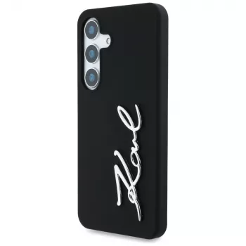 KARL LAGERFELD Silicone Metal Signature Logo-hoesje voor Samsung Galaxy S25, zwart