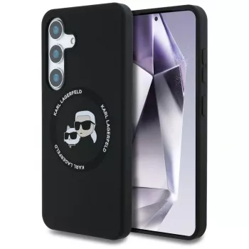 Karl Lagerfeld Silicone DoubleHeads And Circle MagSafe-hoesje voor Samsung Galaxy S25, zwart