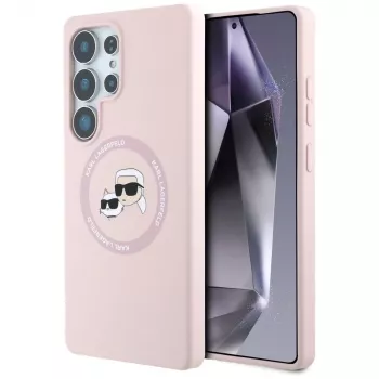 Karl Lagerfeld Silicone DoubleHeads & Circle MagSafe-hoesje voor Samsung Galaxy S25 Ultra, roze