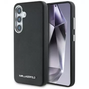 Karl Lagerfeld Saffiano FullWrapped Elongated Metal Logo MagSafe-hoesje voor Samsung Galaxy S25, zwart