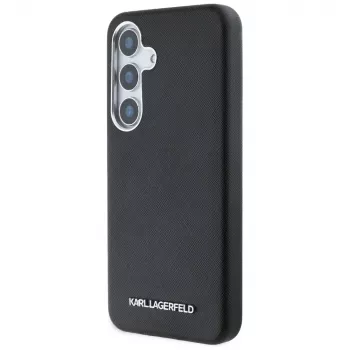 Karl Lagerfeld Saffiano FullWrapped Elongated Metal Logo MagSafe-hoesje voor Samsung Galaxy S25, zwart