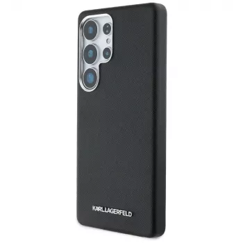 Karl Lagerfeld Saffiano Full-Wrapped Elongated Metal Logo MagSafe-hoesje voor Samsung Galaxy S25 Ultra, zwart
