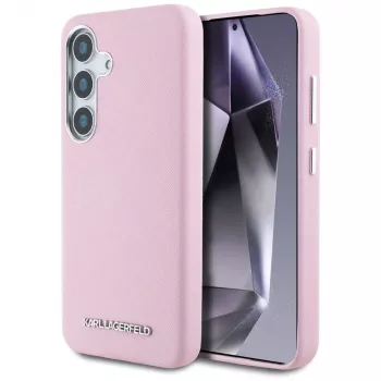 Karl Lagerfeld Saffiano FullWrapped Elongated Metal Logo MagSafe-hoesje voor Samsung Galaxy S25+ roze
