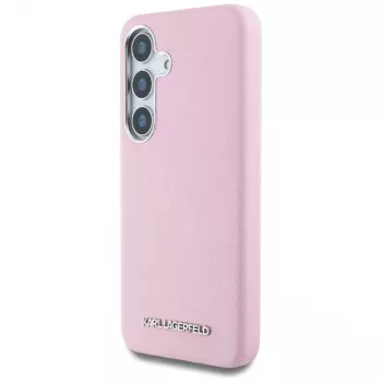 Karl Lagerfeld Saffiano FullWrapped Elongated Metal Logo MagSafe-hoesje voor Samsung Galaxy S25+ roze