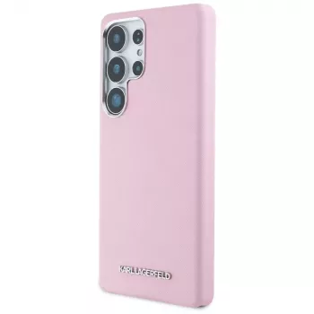 Karl Lagerfeld Saffiano FullWrapped Elongated Metal Logo MagSafe-hoesje voor Samsung Galaxy S25 Ultra roze