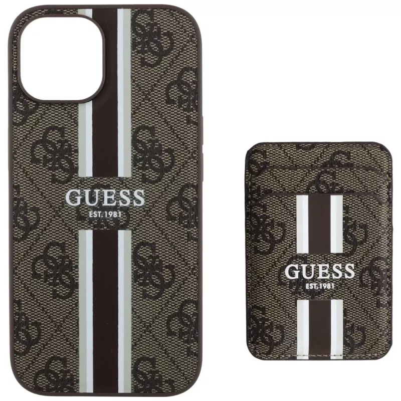 Guess 4G Stripes Wallet-hoesje met MagSafe voor iPhone 15 bruin
