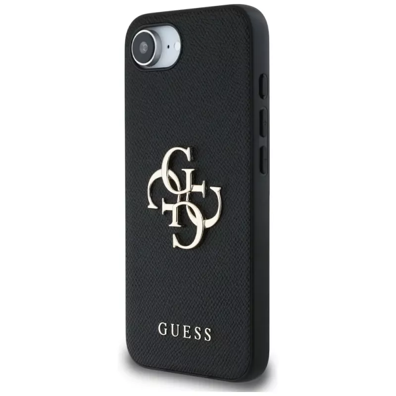 Guess Grained Big 4G Logo Small Classic Logo Telefoonhoesje voor iPhone 16e (zwart)