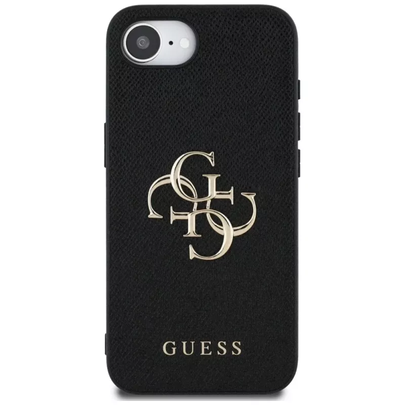 Guess Grained Big 4G Logo Small Classic Logo Telefoonhoesje voor iPhone 16e (zwart)