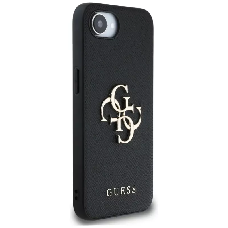 Guess Grained Big 4G Logo Small Classic Logo Telefoonhoesje voor iPhone 16e (zwart)