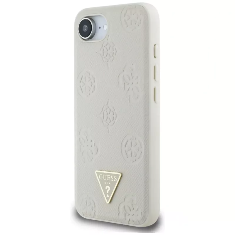 Guess Grained Hot Stamp Peony Triangle Logo MagSafe-hoesje voor iPhone 16e (beige)