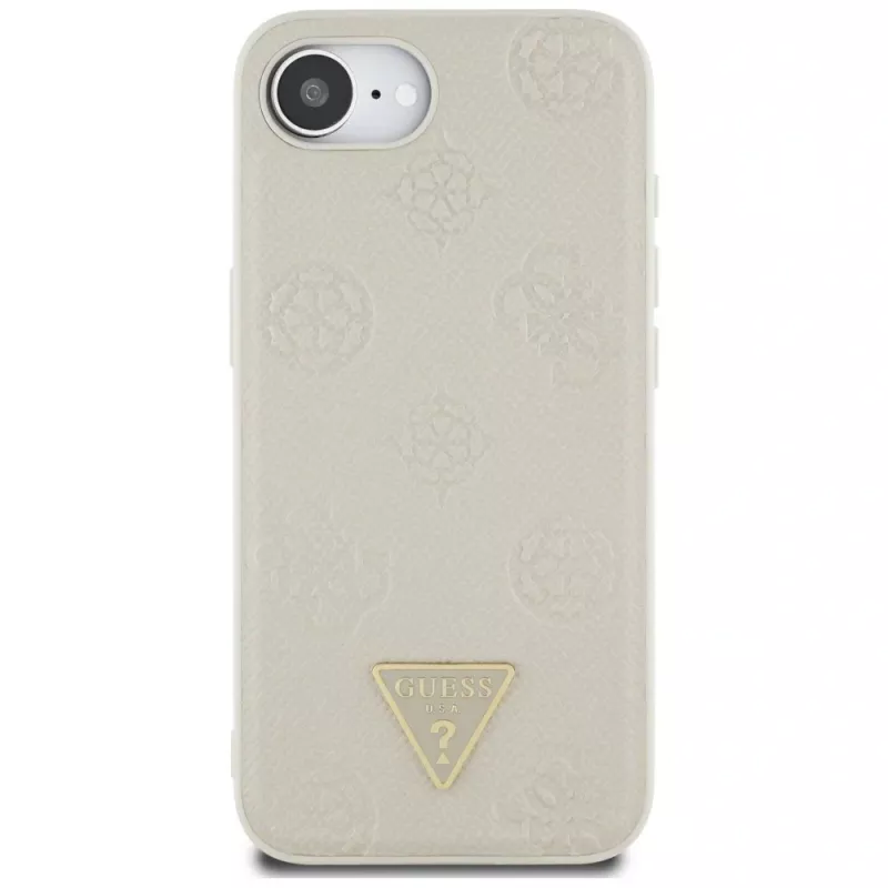 Guess Grained Hot Stamp Peony Triangle Logo MagSafe-hoesje voor iPhone 16e (beige)