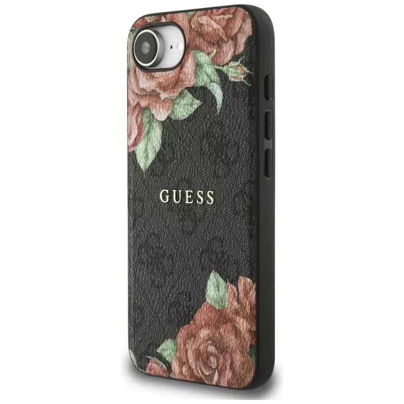 Guess 4G Flowers Print MagSafe-hoesje voor iPhone 16e / 17e zwart
