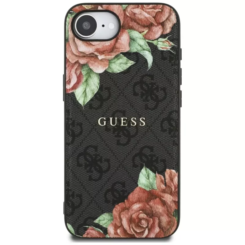 Guess 4G Flowers Print MagSafe-hoesje voor iPhone 16e / 17e zwart