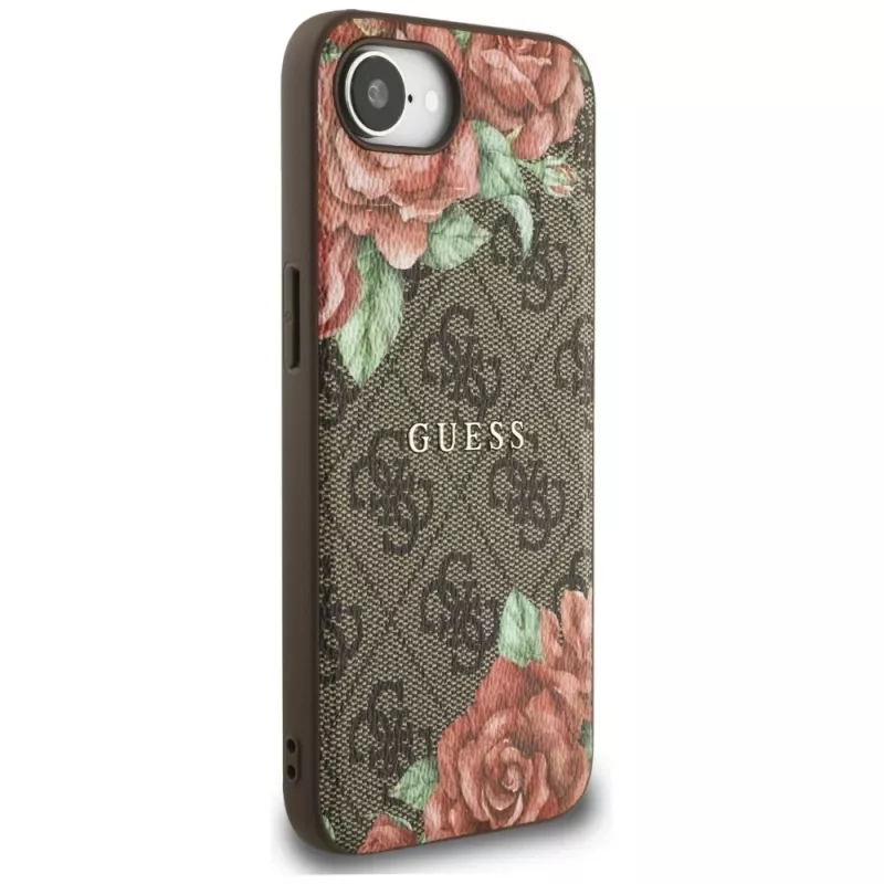 Guess 4G Flowers Print MagSafe-hoesje voor iPhone 16e / 17e bruin