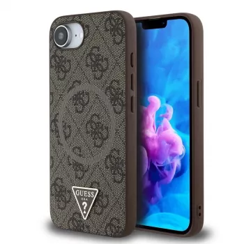 Guess 4G Ring Triangle Logo MagSafe-hoesje voor iPhone 16e (bruin)