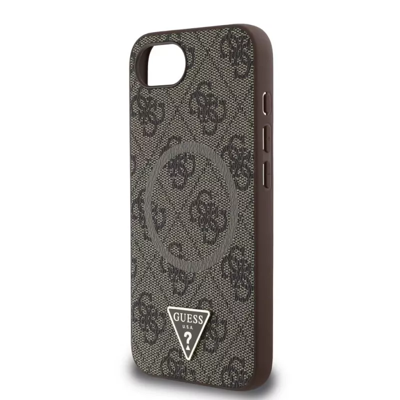 Guess 4G Ring Triangle Logo MagSafe-hoesje voor iPhone 16e (bruin)
