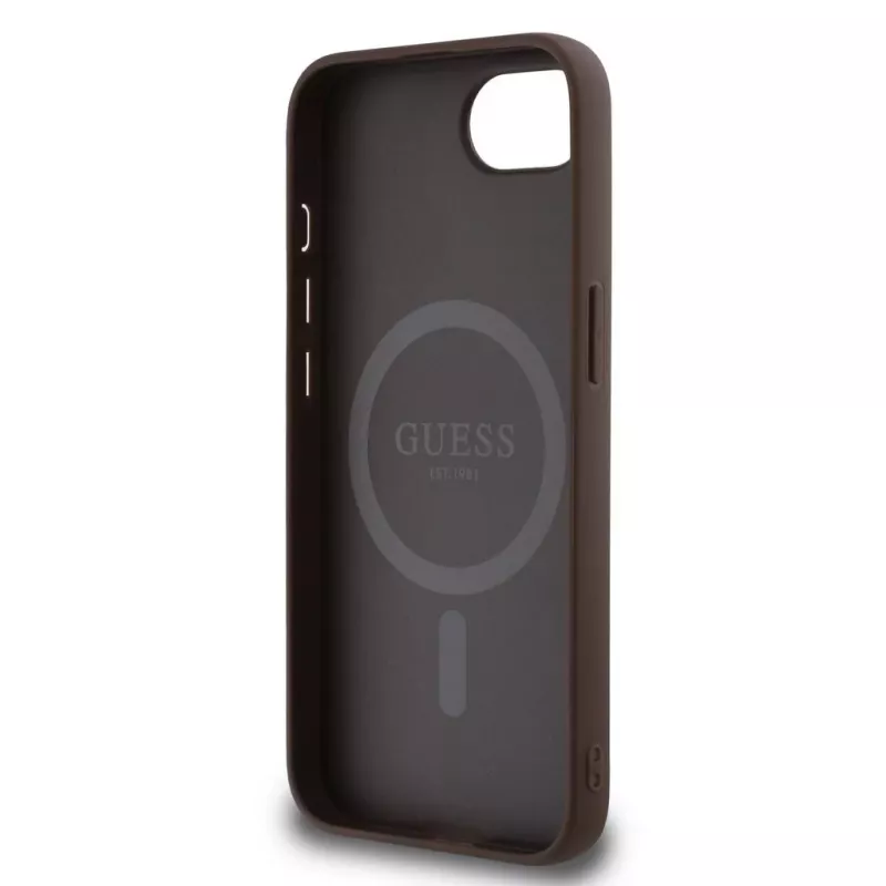Guess 4G Ring Triangle Logo MagSafe-hoesje voor iPhone 16e (bruin)