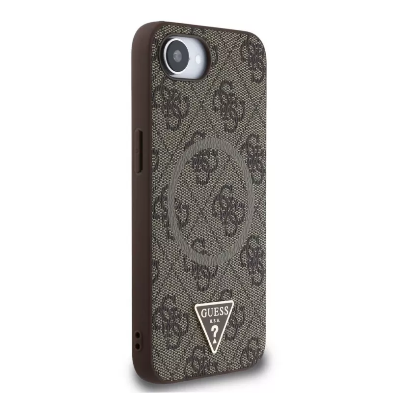 Guess 4G Ring Triangle Logo MagSafe-hoesje voor iPhone 16e (bruin)