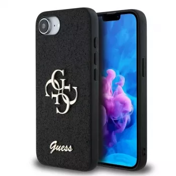 Guess Fixed Glitter Big 4G-hoesje voor iPhone 16e (zwart)