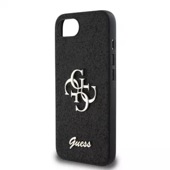 Guess Fixed Glitter Big 4G-hoesje voor iPhone 16e (zwart)