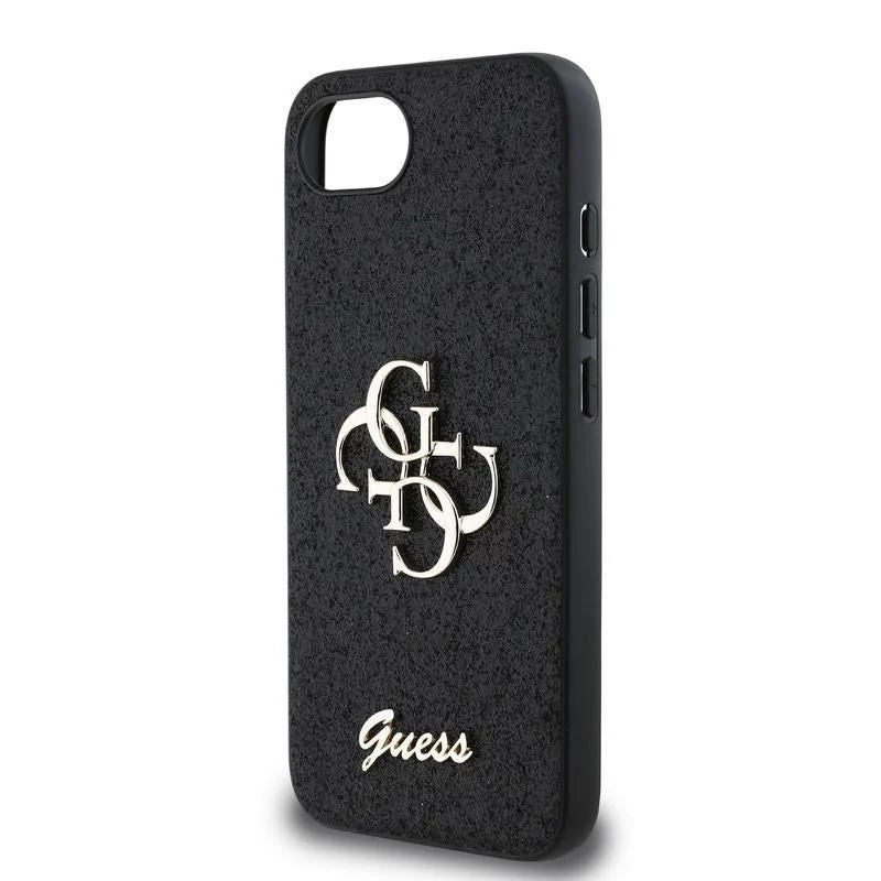 Guess Fixed Glitter Big 4G-hoesje voor iPhone 16e (zwart)