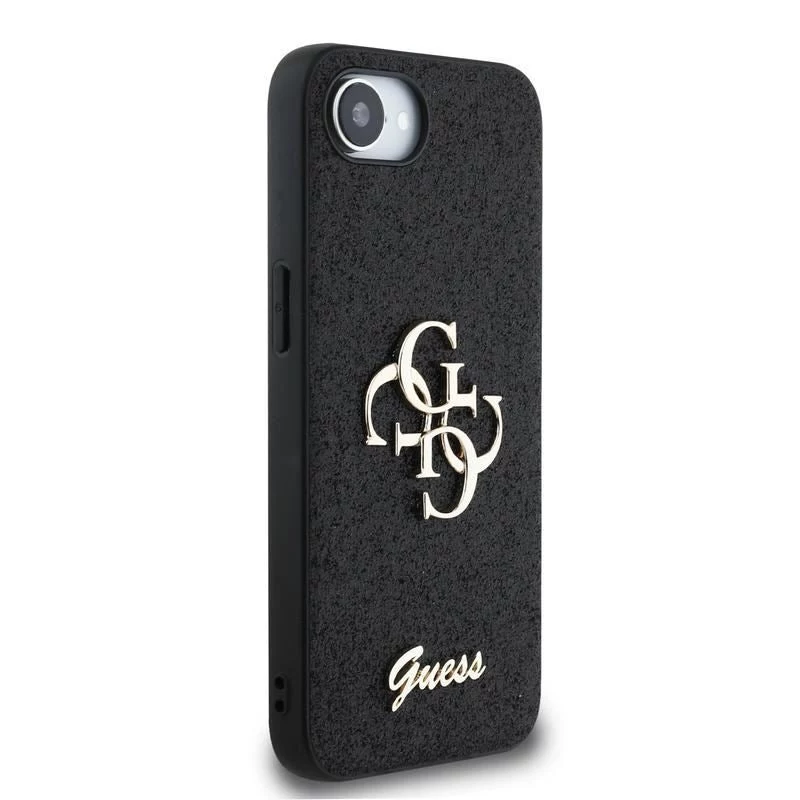 Guess Fixed Glitter Big 4G-hoesje voor iPhone 16e (zwart)
