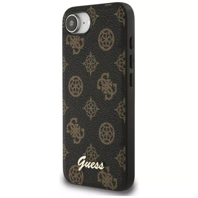 Guess Peony Script Logo MagSafe-hoesje voor Apple iPhone 16e / 17e, zwart