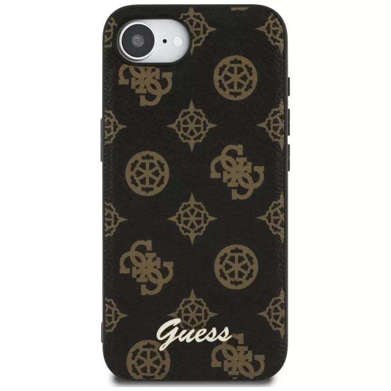 Guess Peony Script Logo MagSafe-hoesje voor Apple iPhone 16e / 17e, zwart
