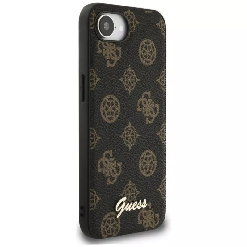 Guess Peony Script Logo MagSafe-hoesje voor Apple iPhone 16e / 17e, zwart