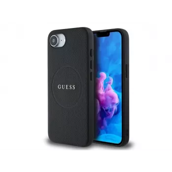 Guess Grained Ring MagSafe-hoesje voor iPhone 16e (zwart)