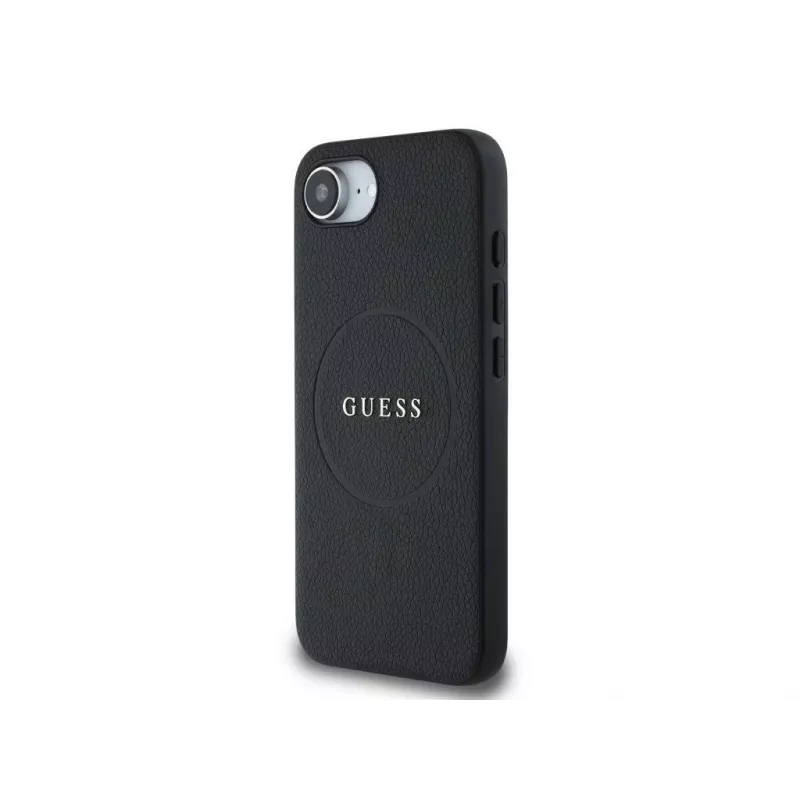 Guess Grained Ring MagSafe-hoesje voor iPhone 16e (zwart)