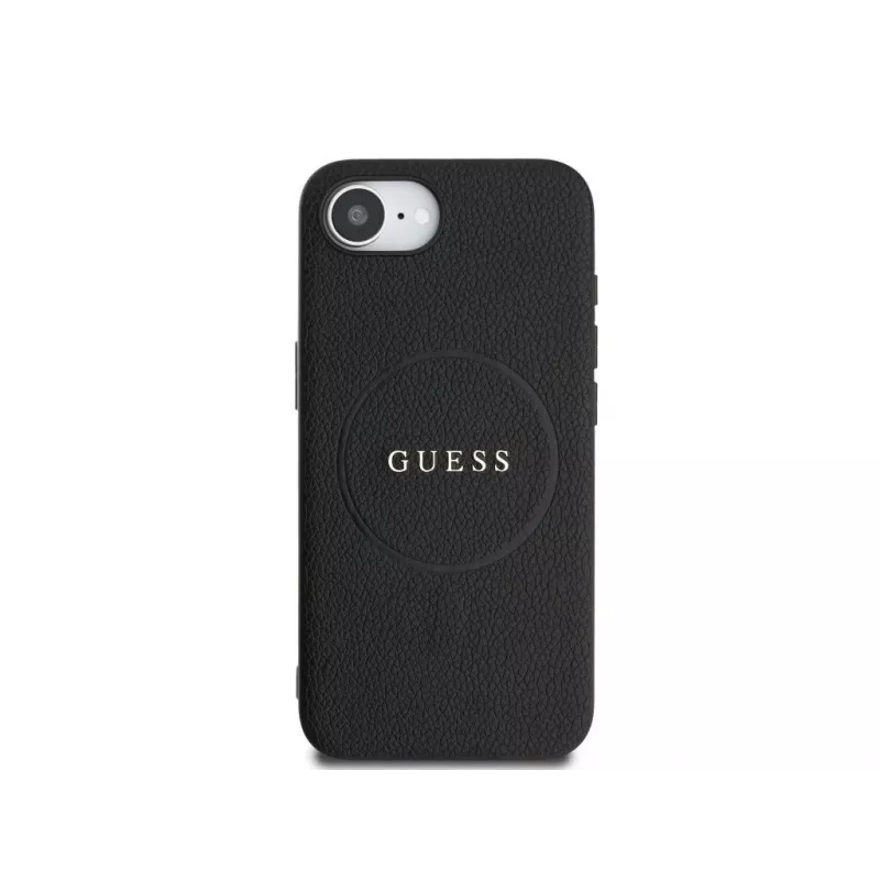 Guess Grained Ring MagSafe-hoesje voor iPhone 16e (zwart)