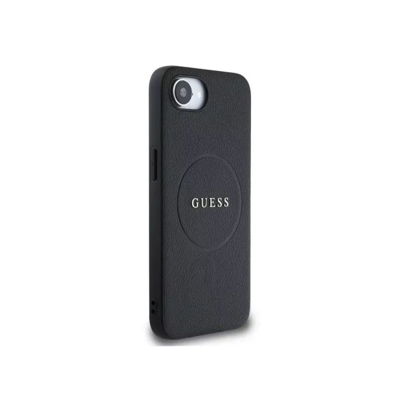 Guess Grained Ring MagSafe-hoesje voor iPhone 16e (zwart)