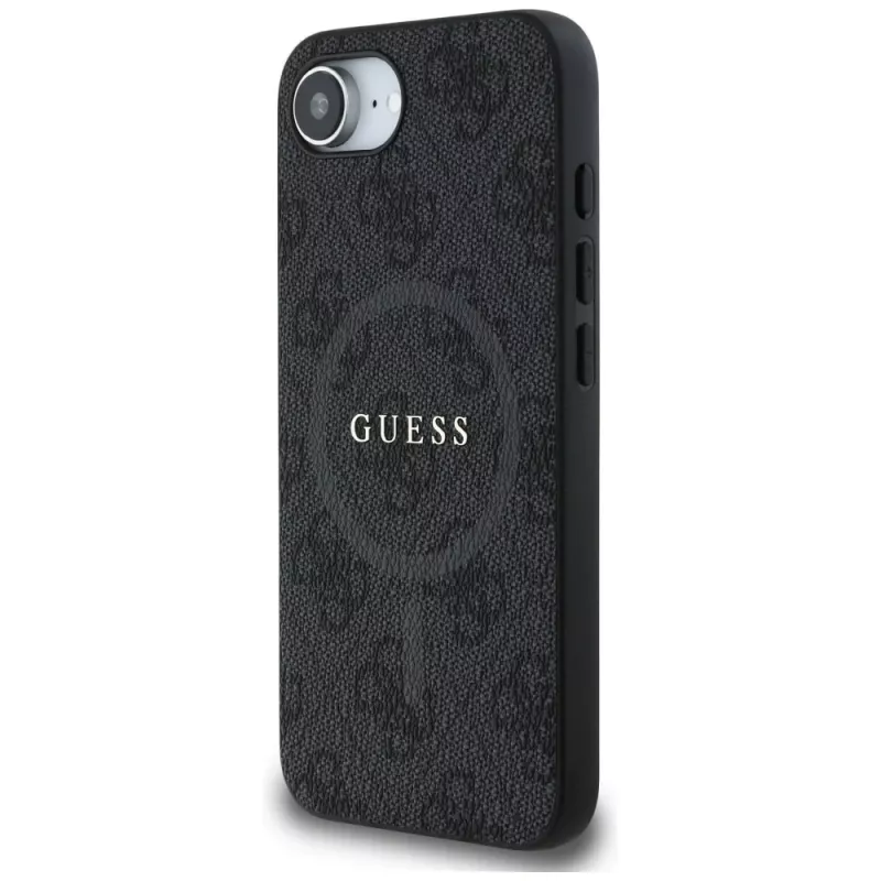Guess 4G Ring Classic Logo MagSafe-hoesje voor iPhone 16e (zwart)