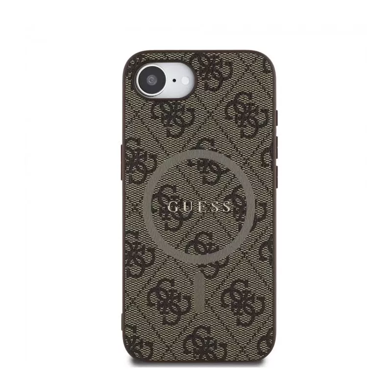 Guess 4G Ring Classic Logo MagSafe-hoesje voor Apple iPhone 16e (bruin)