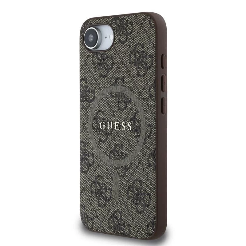 Guess 4G Ring Classic Logo MagSafe-hoesje voor Apple iPhone 16e (bruin)