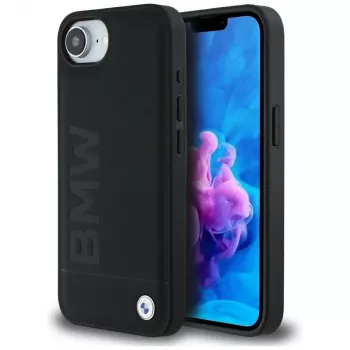 BMW Leather Hot Stamp-hoesje voor iPhone 16e / 17e zwart
