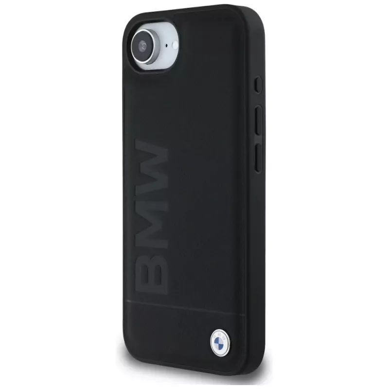 BMW Leather Hot Stamp-hoesje voor iPhone 16e / 17e zwart