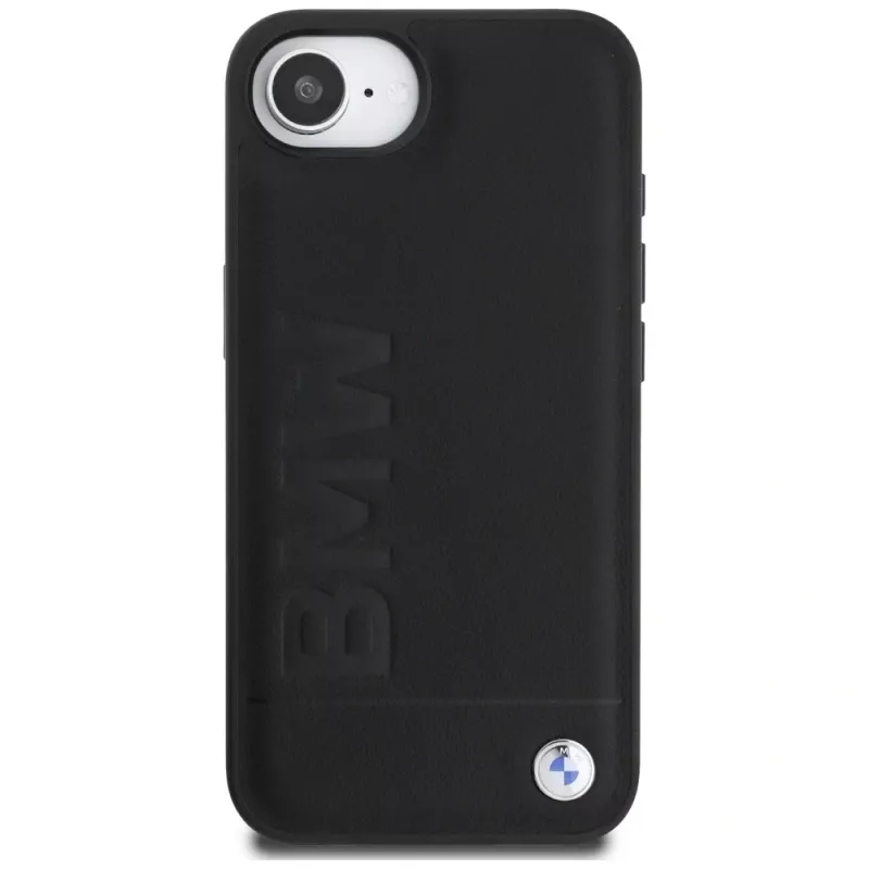 BMW Leather Hot Stamp-hoesje voor iPhone 16e / 17e zwart