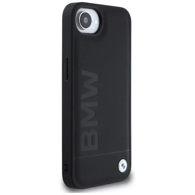BMW Leather Hot Stamp-hoesje voor iPhone 16e / 17e zwart