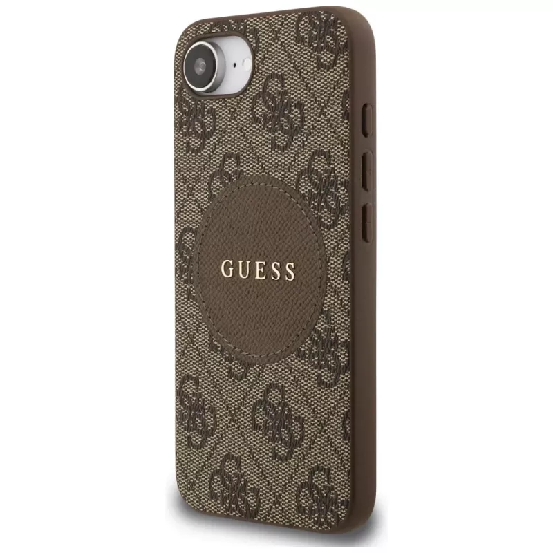 Guess 4G Circle Classic Logo MagSafe-hoesje voor iPhone 16e (bruin)