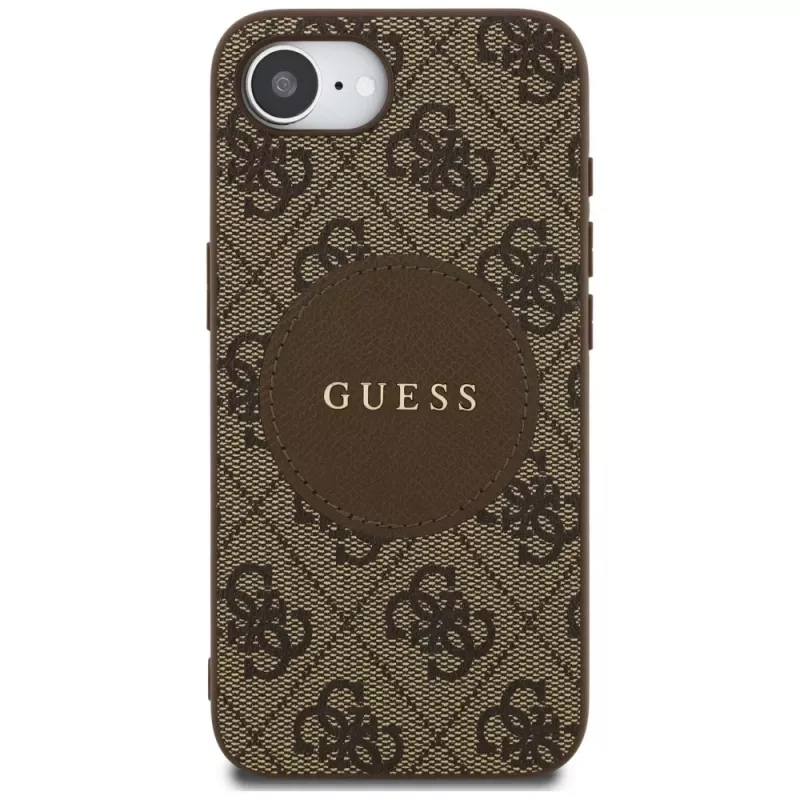 Guess 4G Circle Classic Logo MagSafe-hoesje voor iPhone 16e (bruin)