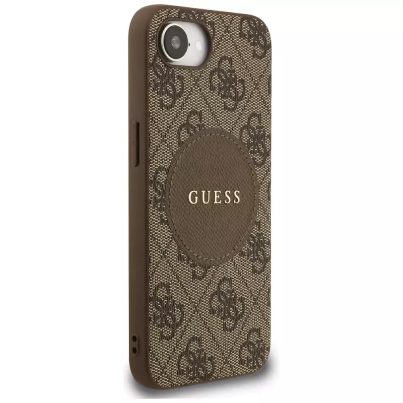Guess 4G Circle Classic Logo MagSafe-hoesje voor iPhone 16e (bruin)