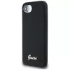 Guess Silicone Script Metal Logo MagSafe-hoesje voor iPhone 16e (zwart)