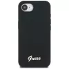 Guess Silicone Script Metal Logo MagSafe-hoesje voor iPhone 16e (zwart)