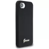Guess Silicone Script Metal Logo MagSafe-hoesje voor iPhone 16e (zwart)