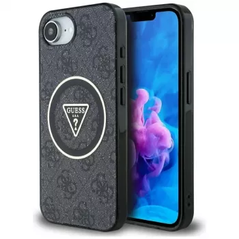 Guess IML Metal Glitter 4G Circle Triangle MagSafe-hoesje voor iPhone 16e (zwart)