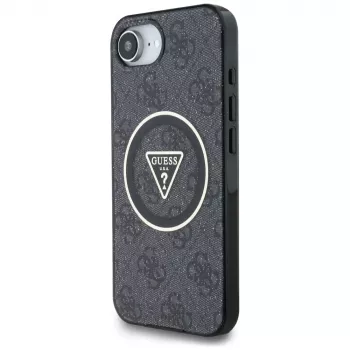 Guess IML Metal Glitter 4G Circle Triangle MagSafe-hoesje voor iPhone 16e (zwart)