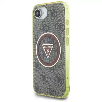 Guess IML Metal Glitter 4G Circle Triangle MagSafe-hoesje voor Apple iPhone 16e (bruin)